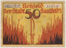Бона. Нотгельд. Германия. Город Заальфельд. 50 пфеннигов 1921 год. Вариант 1155.4.2. ав.
