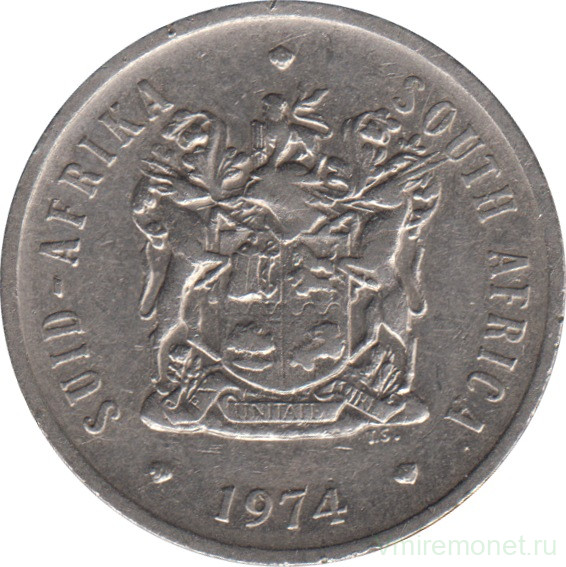 Монета. Южно-Африканская республика (ЮАР). 20 центов 1974 год.