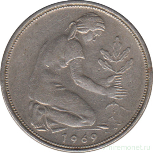 Монета. ФРГ. 50 пфеннигов 1969 год. Монетный двор - Гамбург (J).