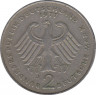 Монета. ФРГ. 2 марки 1977 год. Конрад Аденауэр. Монетный двор - Гамбург (J). рев.