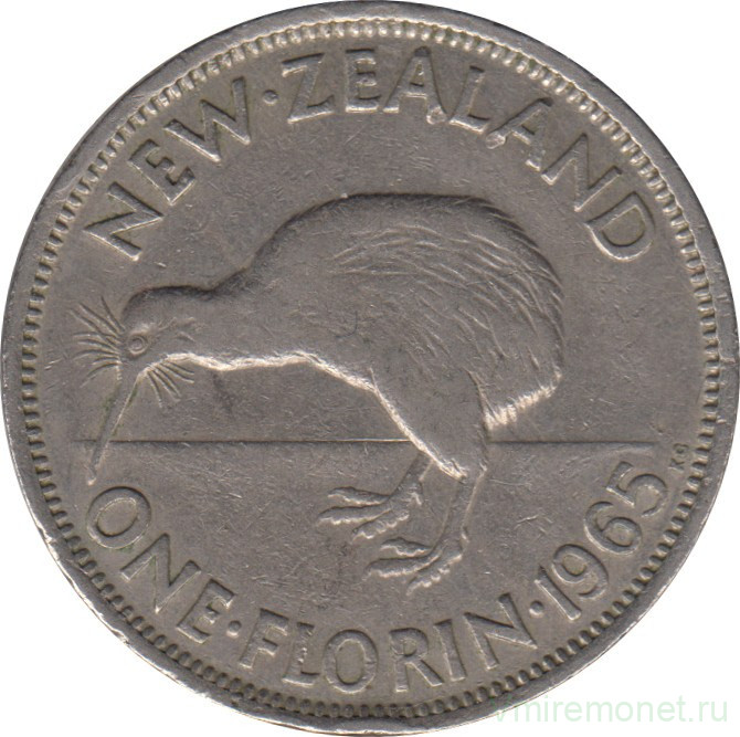 Монета. Новая Зеландия. 1 флорин 1965 год.