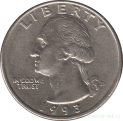 Монета. США. 25 центов 1993 год. Монетный двор D.