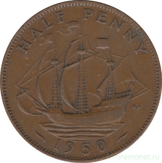 Монета. Великобритания. 1/2 пенни 1950 год.