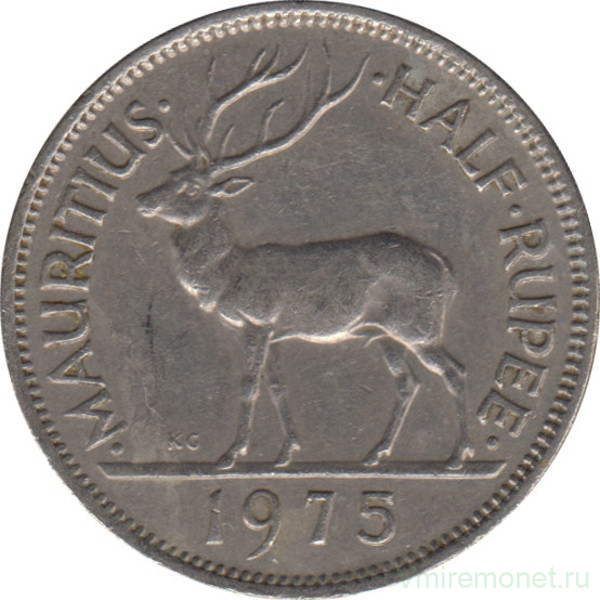 Монета. Маврикий. 1/2 рупии 1975 год.