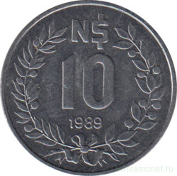 Монета. Уругвай. 10 песо 1989 год.