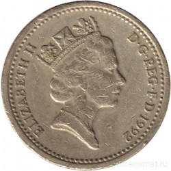 Монета. Великобритания. 1 фунт 1992 год.