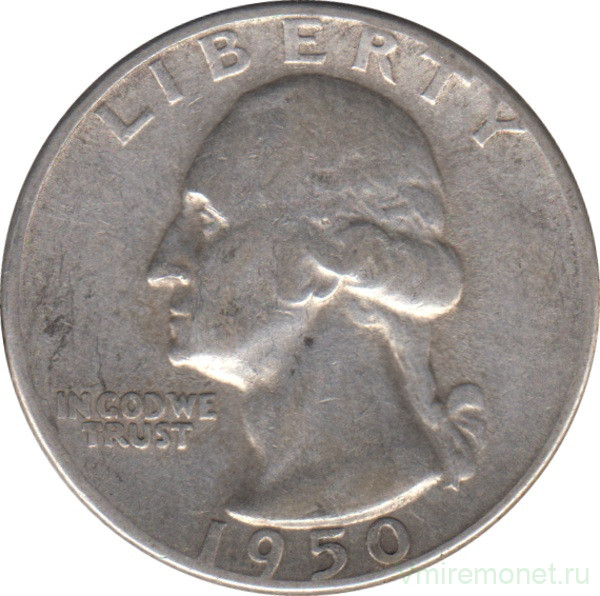 Монета. США. 25 центов 1950 год. Монетный двор S.