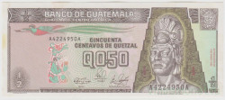 Банкнота. Гватемала. 1/2 кетцаля 1989 год. Тип 72а.