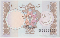 Банкнота. Пакистан. 1 рупия 1983 год. Тип 27f.
