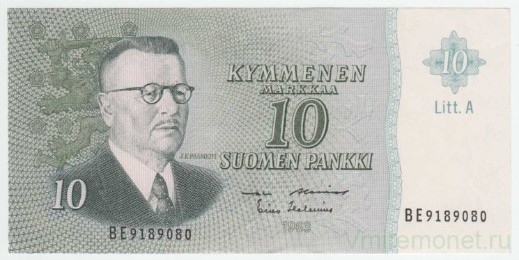 Банкнота. Финляндия. 10 марок 1963 год. Тип 104a(113).
