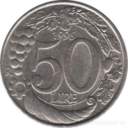 Монета. Италия. 50 лир 1996 год.
