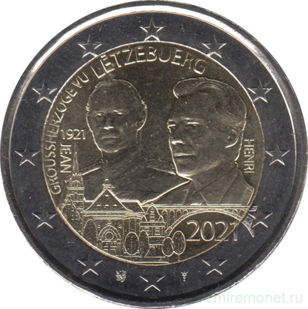Монета. Люксембург. 2 евро 2021 год. 100 лет со дня рождения Великого Герцога Жана. Стандартный чекан.