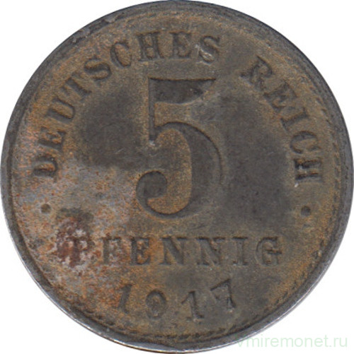 Монета. Германская империя. 5 пфеннигов 1917 год. (E).