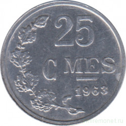 Монета. Люксембург. 25 сантимов 1963 год.