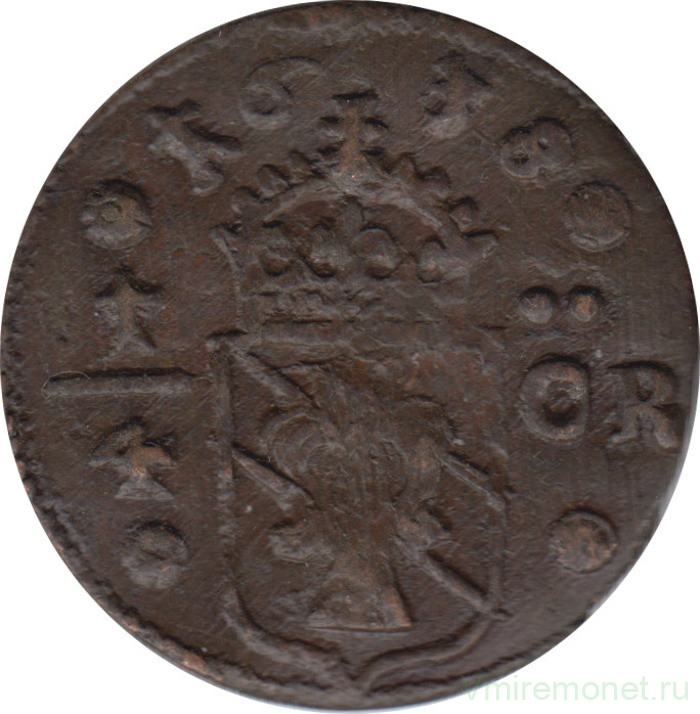 Монета. Швеция. 1/4 эре 1638 год.