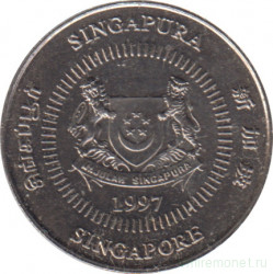 Монета. Сингапур. 10 центов 1997 год.
