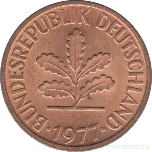 Монета. ФРГ. 2 пфеннига 1977 год. Монетный двор - Штутгарт (F).