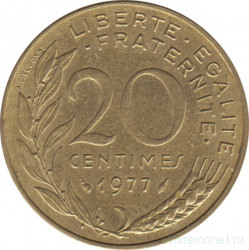 Монета. Франция. 20 сантимов 1977 год.