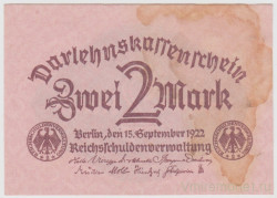 Банкнота. Кредитный билет. Германия. Веймарская республика. 2 марки 1922 год. Тип 62.