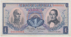 Банкнота. Колумбия. 1 песо 1968 год. Тип 404d.