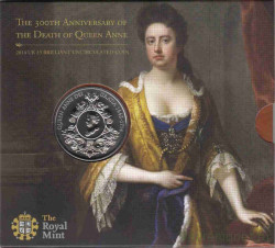 Монета. Великобритания. 5 фунтов 2014 год. 300 лет со дня смерти Королевы Анны. В буклете.