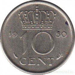 Монета. Нидерланды. 10 центов 1950 год.