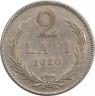 Аверс. Монета. Латвия. 2 лата 1926 год.