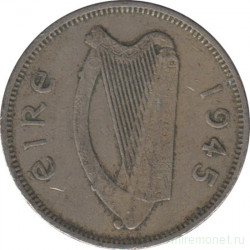 Монета. Ирландия. 6 пенсов 1945 год.
