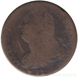 Монета. Франция. 2 соля 1792 год. Надпись "ROI DES FRANÇAIS".