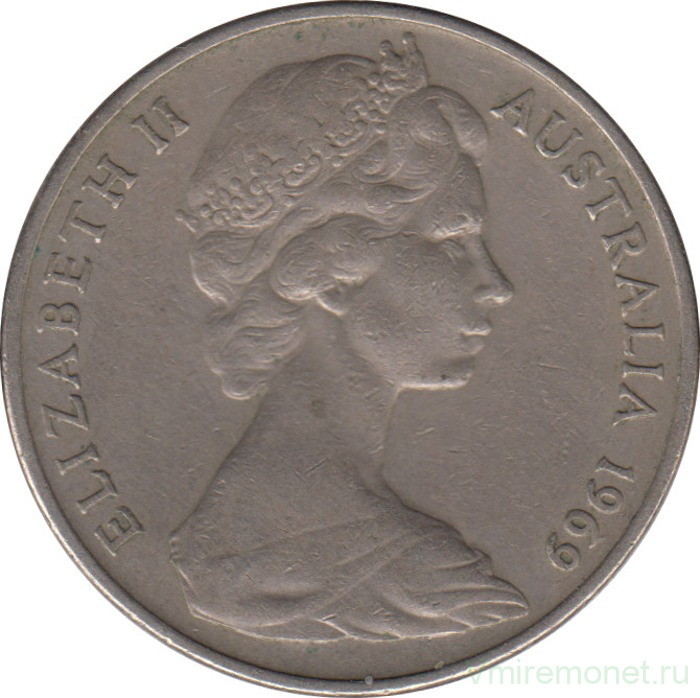 Монета. Австралия. 20 центов 1969 год.
