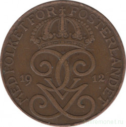Монета. Швеция. 2 эре 1912 год .