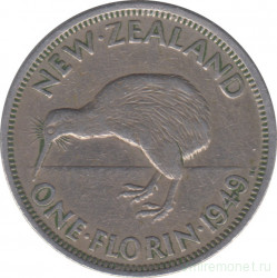 Монета. Новая Зеландия. 1 флорин 1949 год.