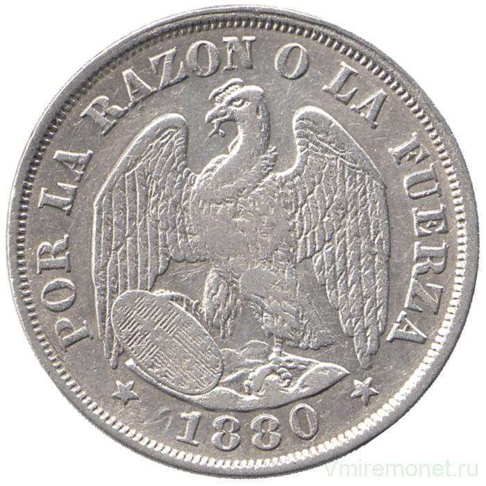 Монета. Чили. 20 сентаво 1880 год.
