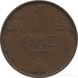 Монета. Норвегия. 1 эре 1934 год.