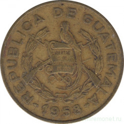Монета. Гватемала. 1 сентаво 1958 год.