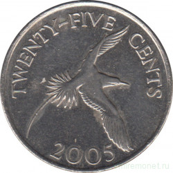 Монета. Бермудские острова. 25 центов 2005 год.