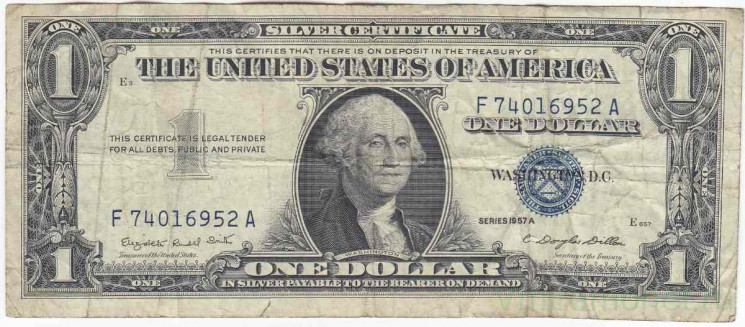 Банкнота. США. 1 доллар 1957 год. Синяя печать. F. Тип 419а. 
