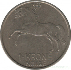 Монета. Норвегия. 1 крона 1963 год.