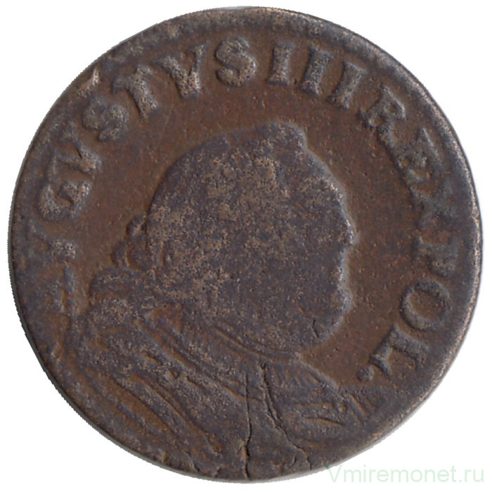 Монета. Польша. 1 грош (3 солиди) 1755 год. (H) Август III Саксонец.