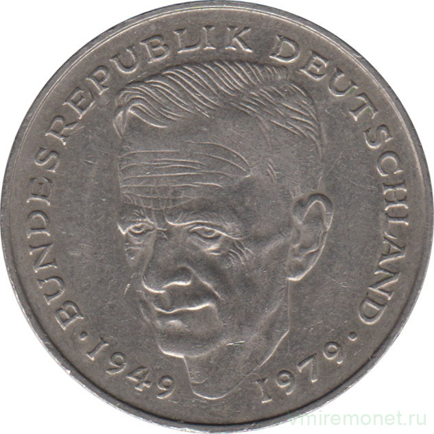 Монета. ФРГ. 2 марки 1992 год. Курт Шумахер. Монетный двор - Штутгарт (F).