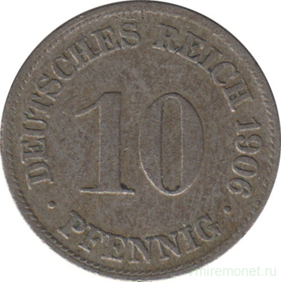 Монета. Германская империя. 10 пфеннигов 1906 год. (D).