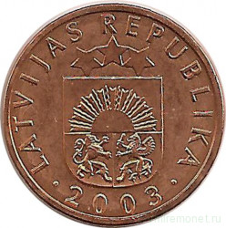 Монета. Латвия. 1 сантим 2003 год.