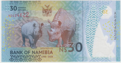 Банкнота. Намибия. 30 долларов 2020 год. 30 лет мира и стабильности.
