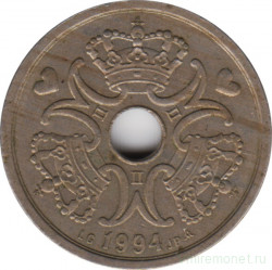 Монета. Дания. 2 кроны 1994 год.