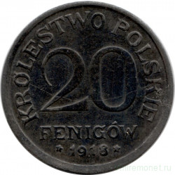Монета. Польша. 20 фенигов 1918 год.