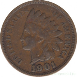 Монета. США. 1 цент 1901 год.