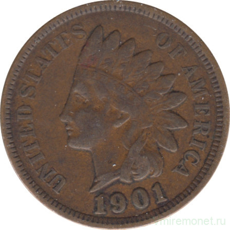 Монета. США. 1 цент 1901 год.