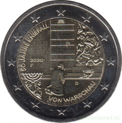 Монета. Германия. 2 евро 2020 год. 50 лет коленопреклонению в Варшаве (F).