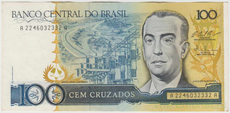 Банкнота. Бразилия. 100 крузадо 1986 - 1988 год. Тип 211с.