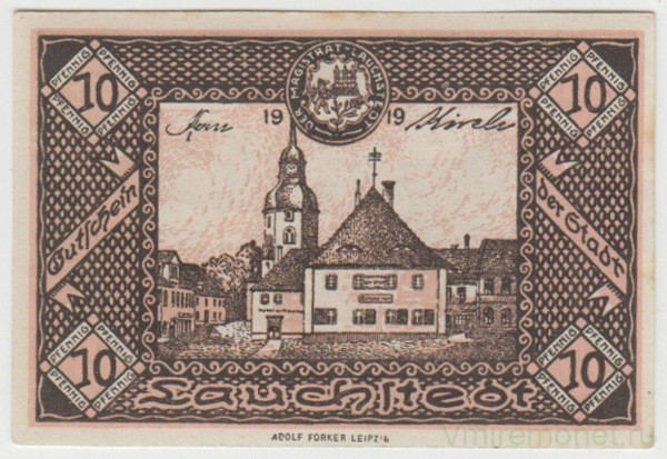 Бона. Нотгельд. Германия. Город Лаухштедт. 10 пфеннигов 1919 год.